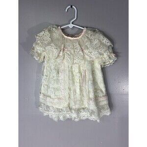 Vintage Gunne Sax Jessica McClintock Infant Baby White Lace Dress With Pink 18M